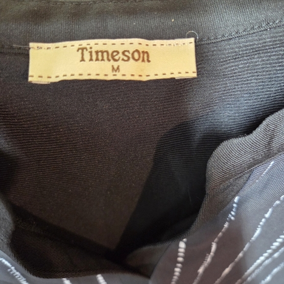 Timeson Top Womens Size Medium Black White Lined 3/4 Sleeve  V Neck Business - Picture 2 of 12